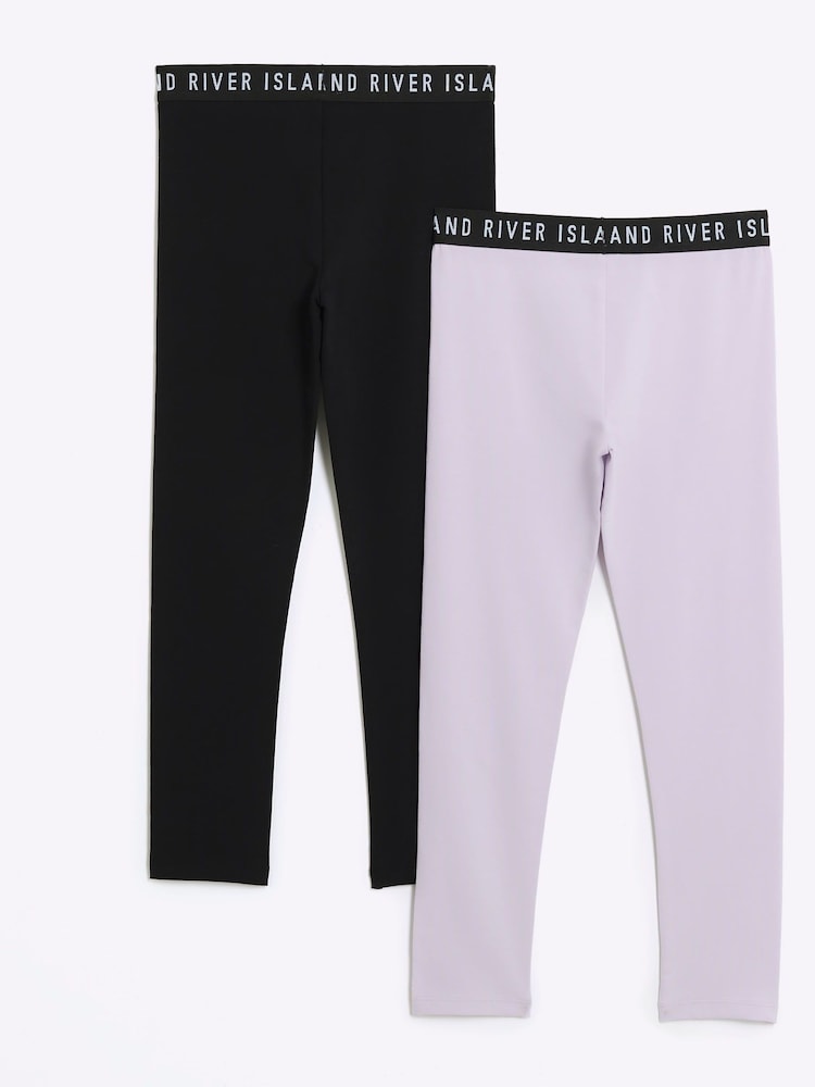 River Island Black Girls 100% Cotton Waistband Leggings 2 Pack - Image 2 of 4