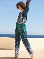 FatFace Harper Blue Ombre Leaves Wide Leg Trousers - Image 3 of 8
