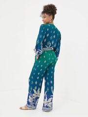 FatFace Harper Blue Ombre Leaves Wide Leg Trousers - Image 5 of 8
