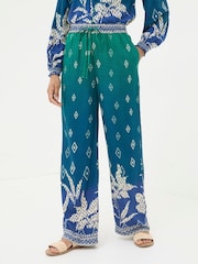 FatFace Harper Blue Ombre Leaves Wide Leg Trousers - Image 6 of 8