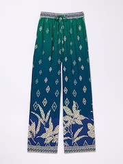 FatFace Harper Blue Ombre Leaves Wide Leg Trousers - Image 8 of 8