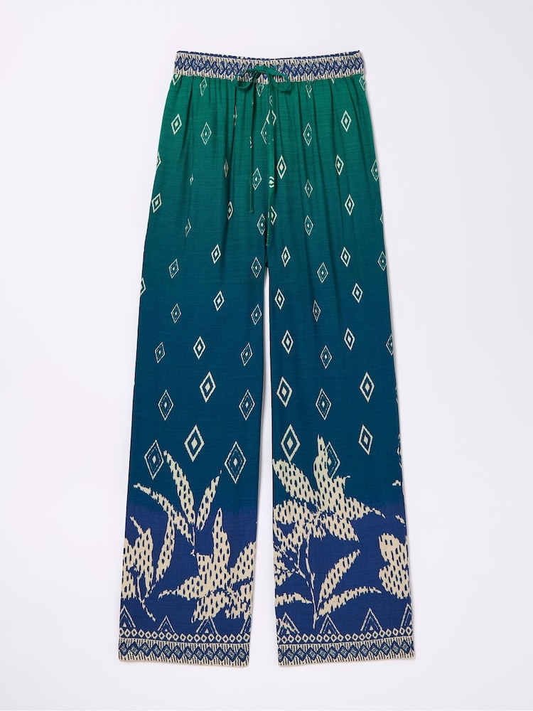FatFace Harper Blue Ombre Leaves Wide Leg Trousers - Image 8 of 8