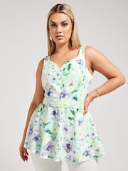 Yours Curve Green Sweetheart Peplum Top - Image 1 of 5