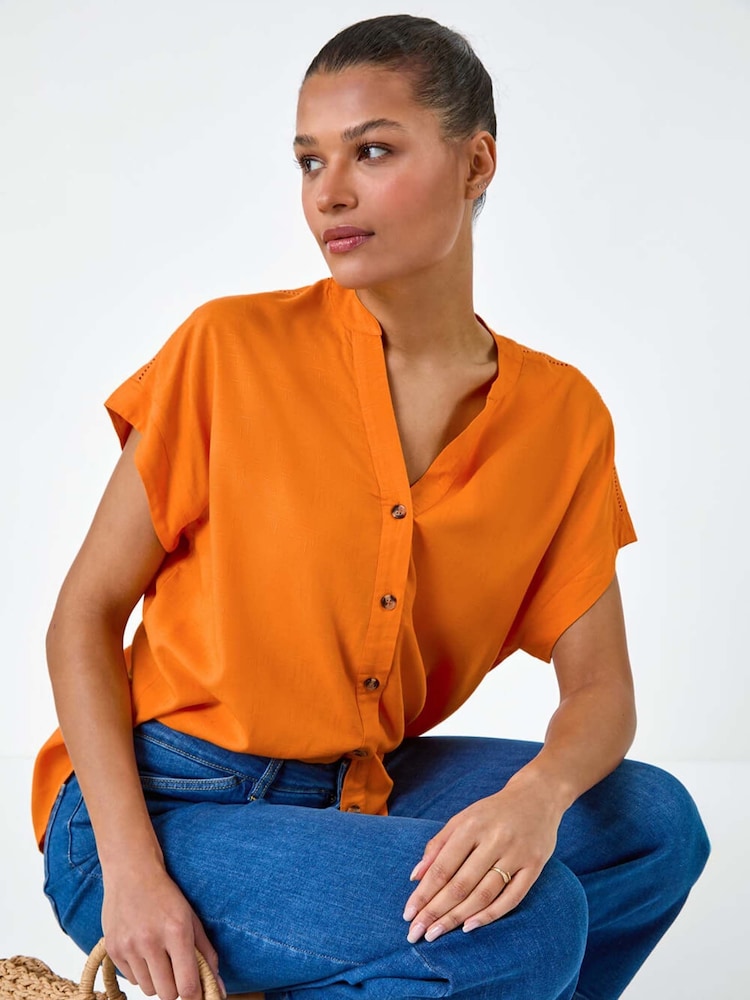Roman Orange Plain Button Through Relaxed Shirt - Image 1 of 1