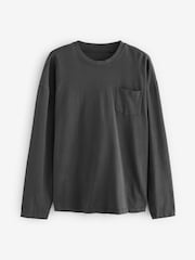 Gris de charbon de bois - Long Sleeve Garment Dye Heavyweight 100% Cotton T-Shirt - Image 5 of 7