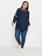 Yours Curve Blue Stud Neckline Embellished Jumper - Image 2 of 4