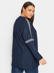 Yours Curve Blue Stud Neckline Embellished Jumper - Image 3 of 4
