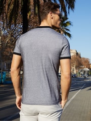 Threadbare Grey 100% Cotton Polo Shirt With Herringbone Detail Collar - Image 3 of 4