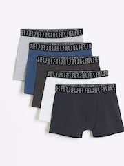 River Island Blue Boys Marl 100% Cotton Boxers 5 Pack - Image 1 of 3