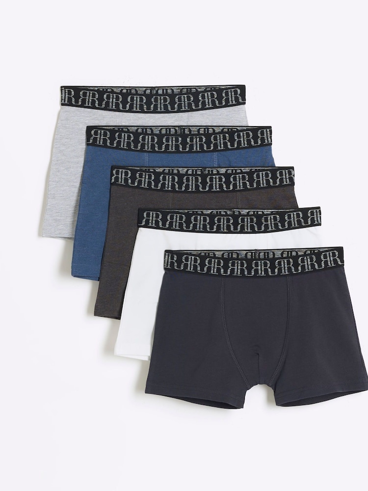 River Island Blue Boys Marl 100% Cotton Boxers 5 Pack - Image 1 of 3