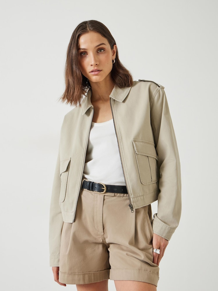 Hush Nude Laurie Zip-Up 100% Cotton Utility Jacket - Image 1 of 5