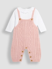 JoJo Maman Bébé Pink Knitted Dungarees & Top Set - Image 1 of 9