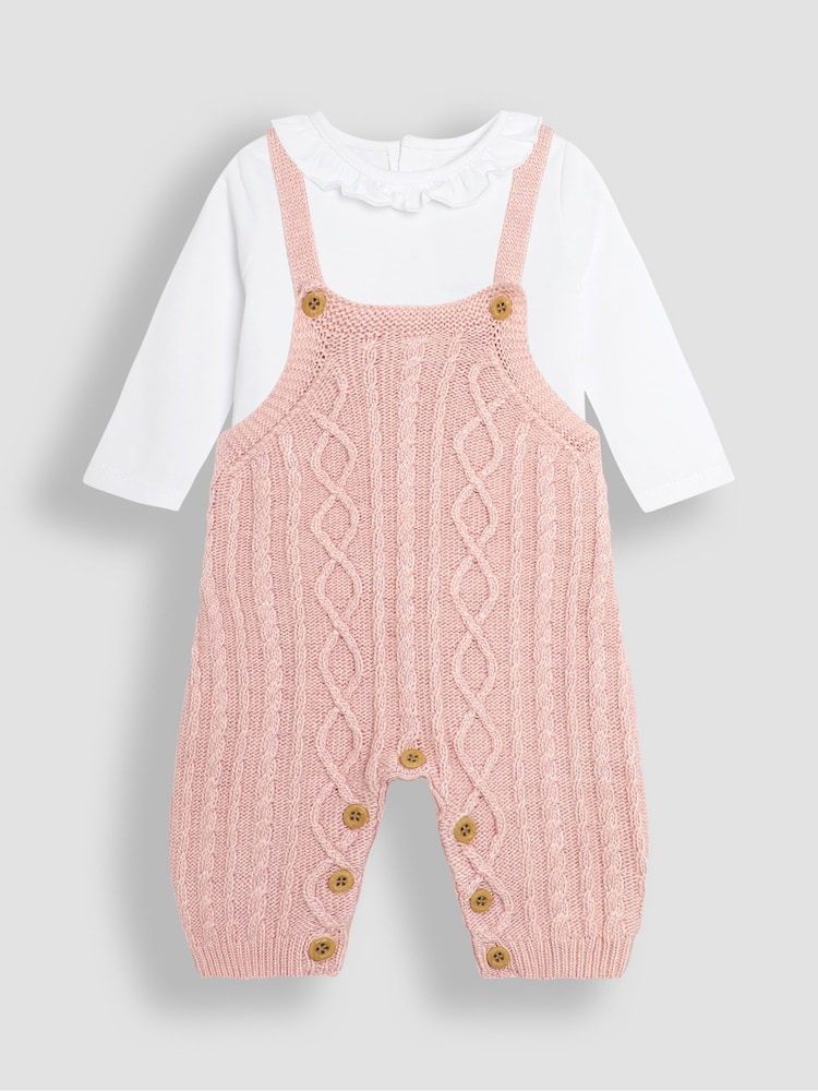 JoJo Maman Bébé Pink Knitted Dungarees & Top Set - Image 1 of 9 JoJo Maman Bébé Pink Knitted Dungarees & Top Set - Image 1 of 9