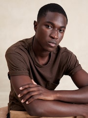 Banana Republic Brown Linen-Cotton Crew Neck T-Shirt - Image 1 of 1