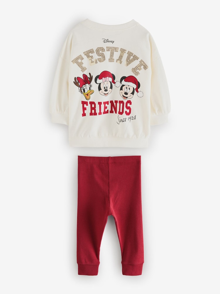 Cream Christmas Disney Minnie Mouse 100% Cotton Top and Leggings Set (3mths-7yrs) - Image 2 of 8