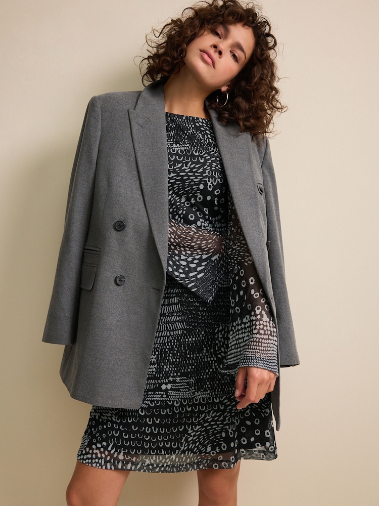 Mono Print Long Sleeve Mini Mesh Dress - Image 3 of 6