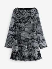 Mono Print Long Sleeve Mini Mesh Dress - Image 5 of 6