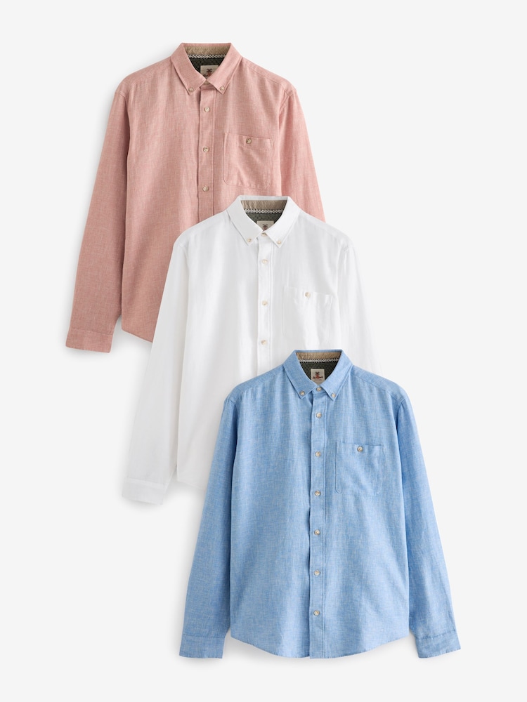 White/Blue/Pink Cotton Linen Blend Roll Sleeve Oxford Shirts 3 Pack - Image 1 of 13