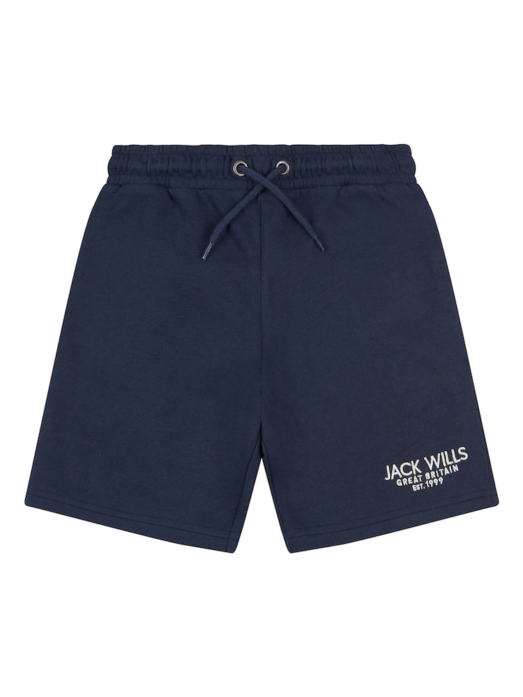 Jack Wills Blue Navy Boys Loopback 100% Cotton Shorts - Image 5 of 7