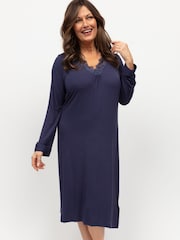Nora Rose Blue Jersey Long Sleeve Short Nightdress - Image 2 of 4
