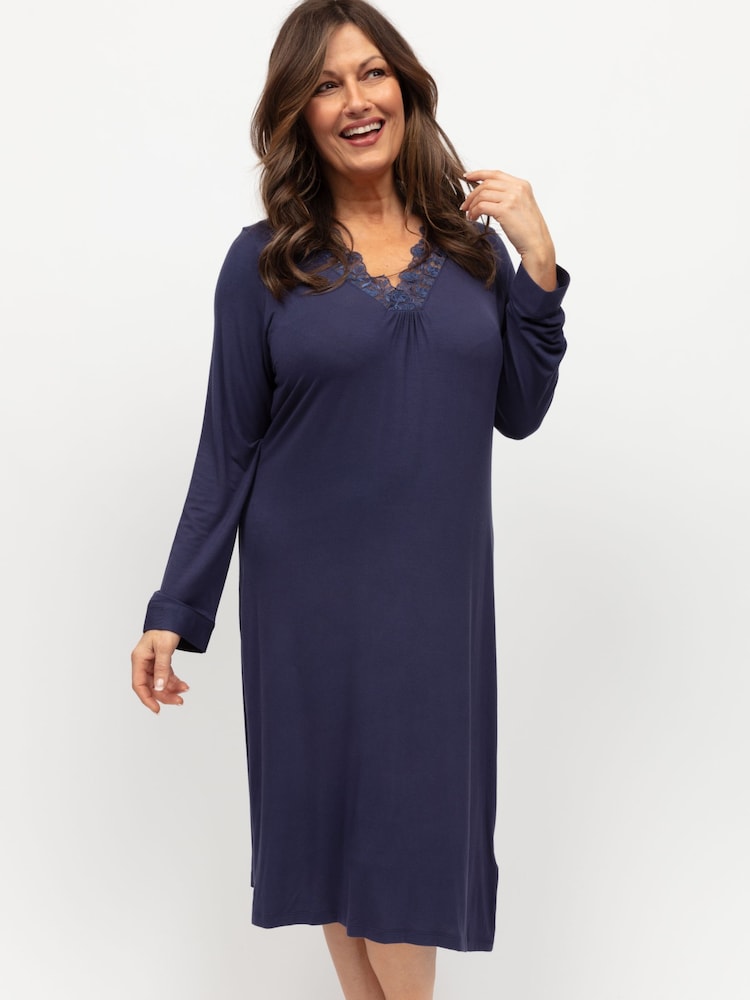 Nora Rose Blue Jersey Long Sleeve Short Nightdress - Image 2 of 4