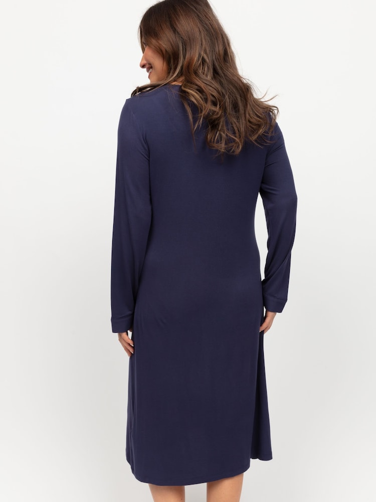 Nora Rose Blue Jersey Long Sleeve Short Nightdress - Image 3 of 4