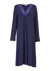 Nora Rose Blue Jersey Long Sleeve Short Nightdress - Image 4 of 4