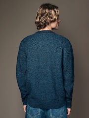 Navy Blue Regular Fit Cotton Rich Cable Knit Crew Stag Embroidery Jumper - Image 3 of 8