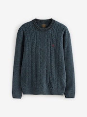 Navy Blue Regular Fit Cotton Rich Cable Knit Crew Stag Embroidery Jumper - Image 6 of 8