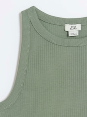 River Island Green Girls Waistband Rib 100% Cotton Tanks 2 Pack - Image 3 of 4