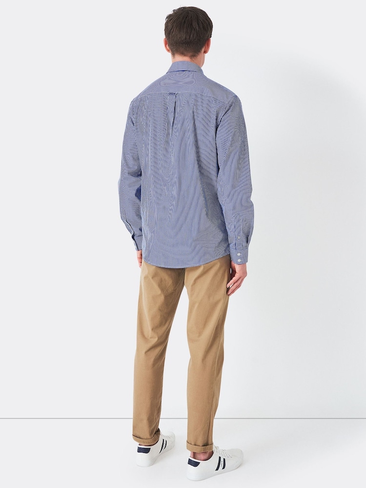 Crew Clothing Blue Classic Fit 100% Cotton Micro Gingham Shirt - Image 2 of 5