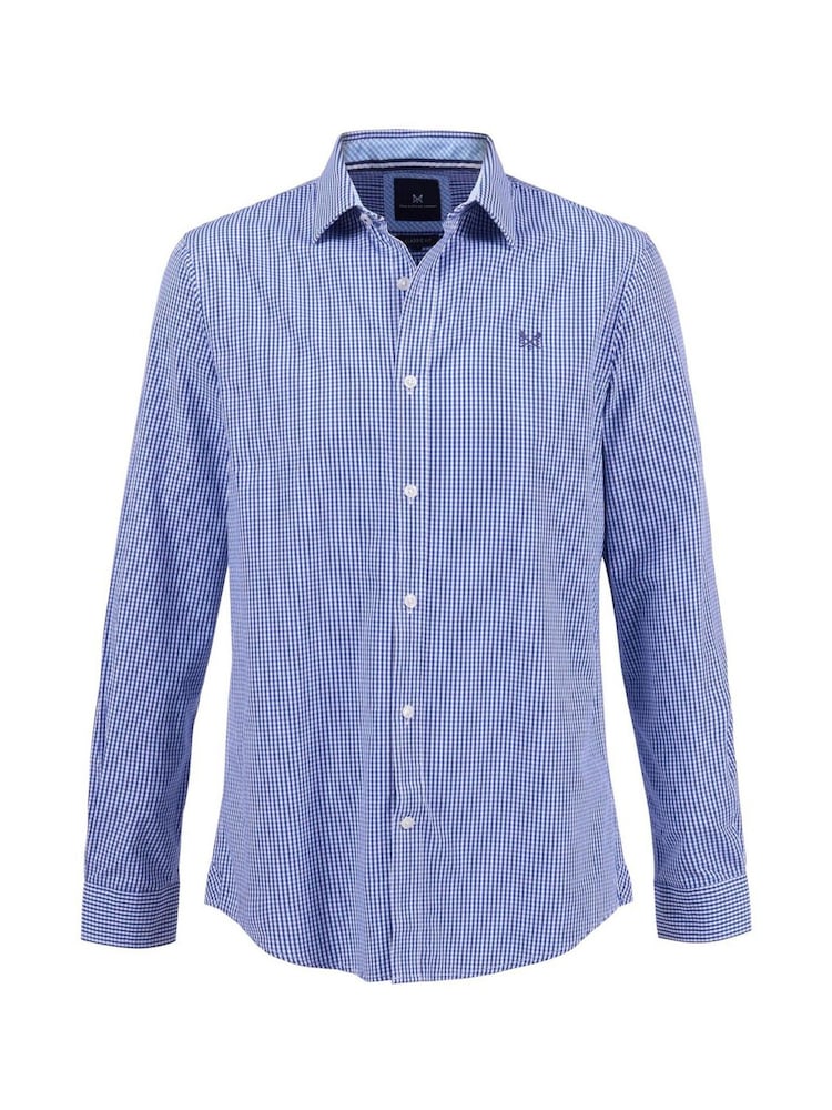 Crew Clothing Blue Classic Fit 100% Cotton Micro Gingham Shirt - Image 4 of 4