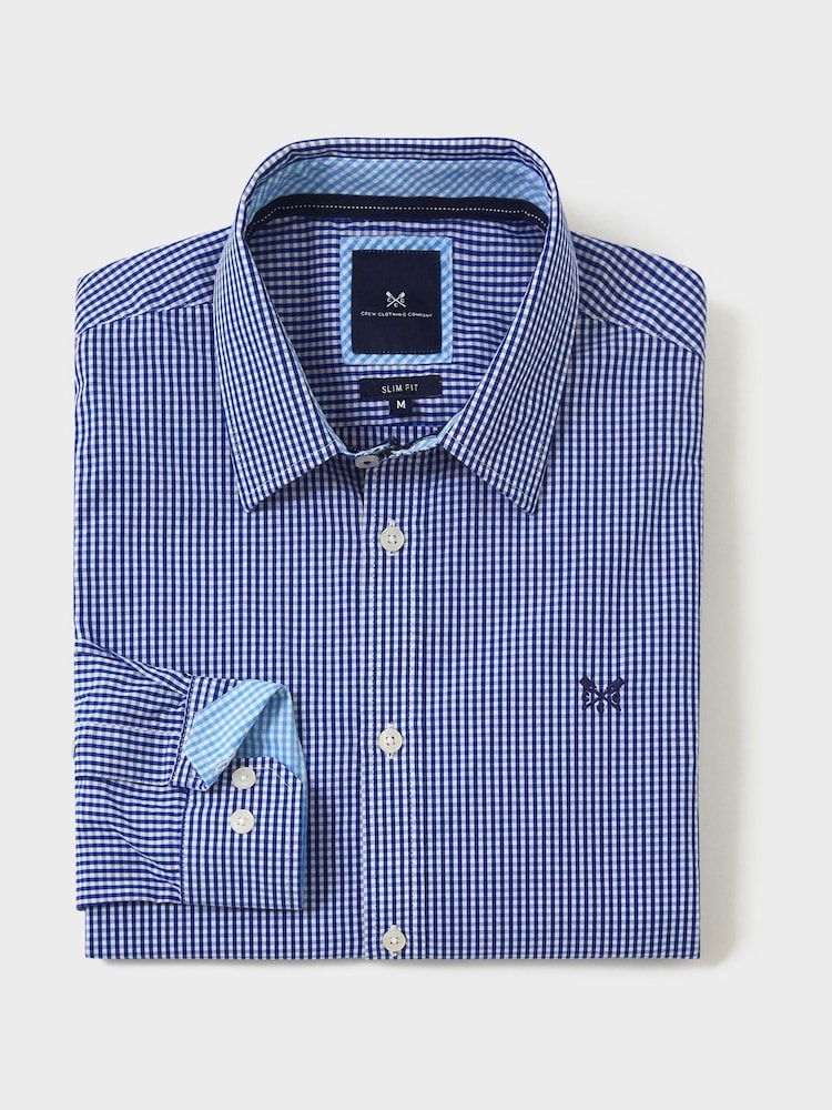 Crew Clothing Blue Classic Fit 100% Cotton Micro Gingham Shirt - Image 5 of 5