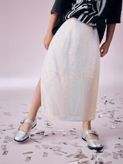 White Irredescent Maxi Sequin Skirt (3-16yrs) - Image 1 of 4