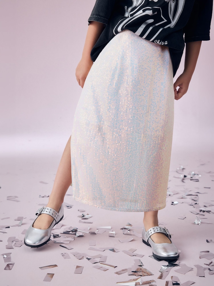 White Irredescent Maxi Sequin Skirt (3-16yrs) - Image 1 of 4
