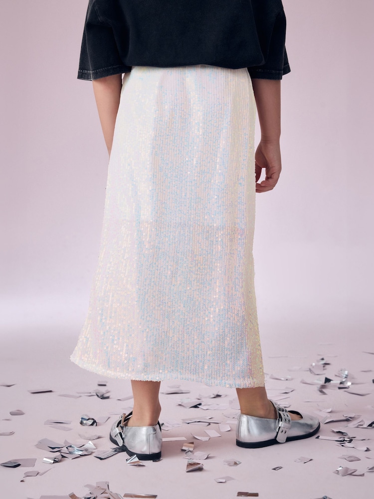 White Irredescent Maxi Sequin Skirt (3-16yrs) - Image 4 of 4