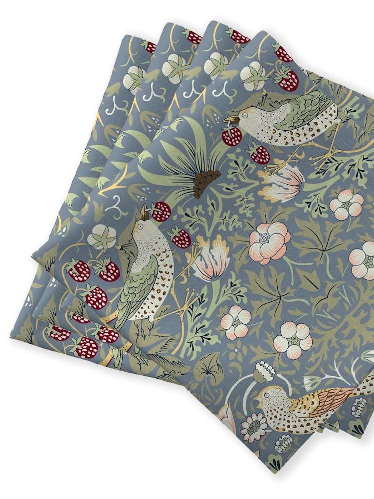 William Morris Gallery Blue Strawberry Thief Pack of 4 100% Cotton Napkins - Image 2 of 2