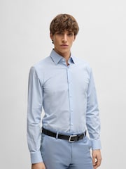 BOSS Blue Slim-Fit Shirt In Striped Easy-Iron Stretch Cotton - Image 1 of 6