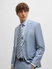 BOSS Blue Slim-Fit Shirt In Striped Easy-Iron Stretch Cotton - Image 4 of 6