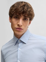 BOSS Blue Slim-Fit Shirt In Striped Easy-Iron Stretch Cotton - Image 5 of 6