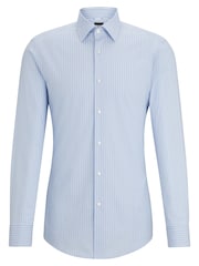 BOSS Blue Slim-Fit Shirt In Striped Easy-Iron Stretch Cotton - Image 6 of 6