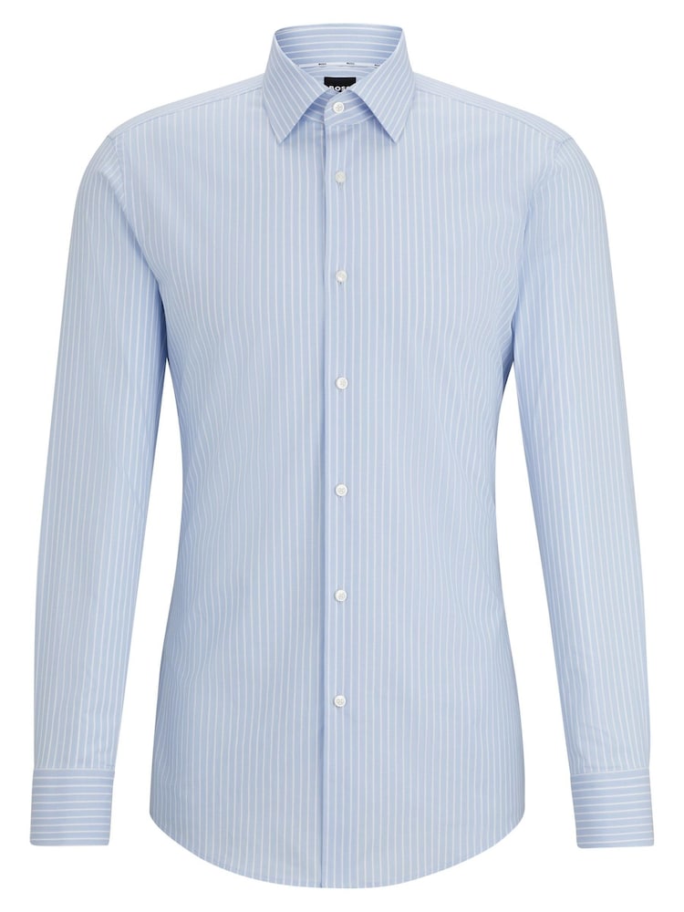 BOSS Blue Slim-Fit Shirt In Striped Easy-Iron Stretch Cotton - Image 6 of 6