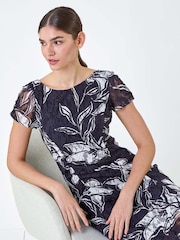 Roman Blue Floral Print Lace Stretch Dress - Image 1 of 5