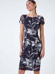Roman Blue Floral Print Lace Stretch Dress - Image 2 of 5