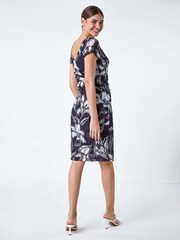 Roman Blue Floral Print Lace Stretch Dress - Image 3 of 5