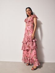 Anaya With Love Pink Printed Maxi Dress With Ruffle Details - Image 1 of 4