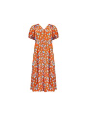 Live Unlimited Red Curve Floral Shirred Shoulder Midi Dress - Image 8 of 8