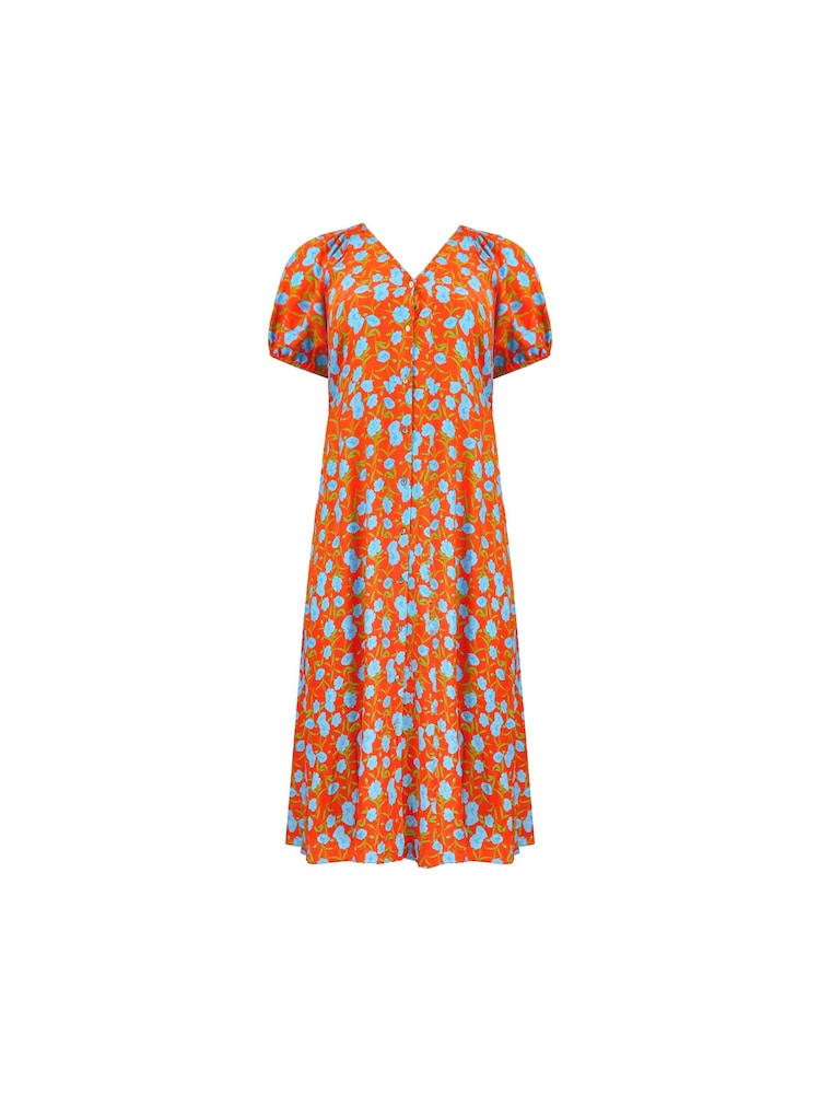 Live Unlimited Red Curve Floral Shirred Shoulder Midi Dress - Image 8 of 8