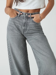 Grey Rigid Wide Leg 100% Cotton Jeans - Image 4 of 5