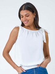 Roman Bow Detail Shirred Hem Top - Imagen 2 de 5